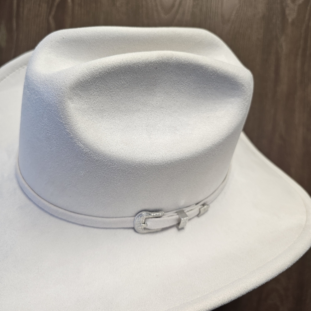 Beige Cowboy Hat Sueded Fedora Silver Belt Band NWT - Picture 3 of 8
